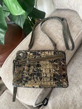 Hammitt Los Angeles Metallic Croc Embossed Leather Crossbody Bag